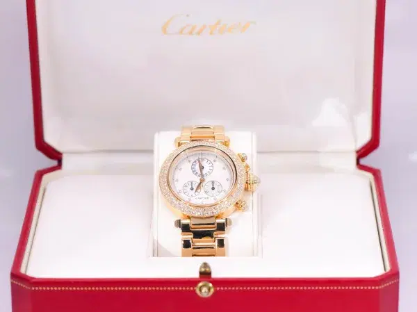 Cartier Pasha 36mm Factory Diamonds 18k Gold Watch