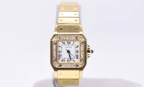 Cartier Santos Galbée Watch 23.5mm 18k Gold Factory Diamond