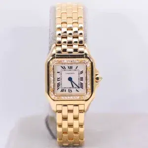 Cartier Panthere Watch 22mm Factory Diamond Pave 18k Yellow Gold