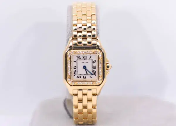 Cartier Panthere Watch 22mm Factory Diamond Pave 18k Yellow Gold