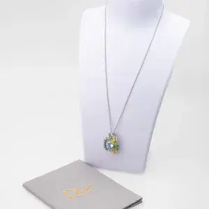 DIOR “Diorette”“Les jardin de Milly” Pendant Necklace 18k Gold Enamel Aquamarine