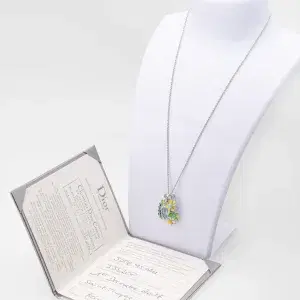 DIOR “Diorette”“Les jardin de Milly” Pendant Necklace 18k Gold Enamel Aquamarine