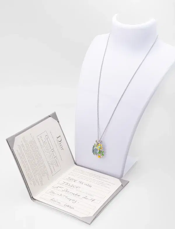 DIOR “Diorette”“Les jardin de Milly” Pendant Necklace 18k Gold Enamel Aquamarine