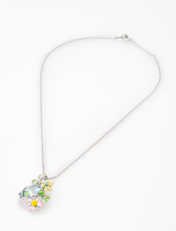 DIOR “Diorette”“Les jardin de Milly” Pendant Necklace 18k Gold Enamel Aquamarine