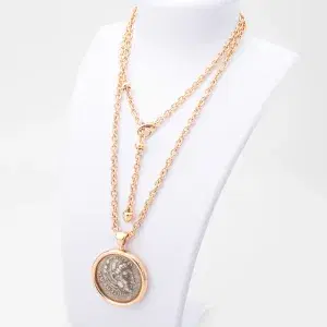 Bvlgari Monete Antique Coin Long Necklace in 18k Rose Gold and Antique Silver Coin