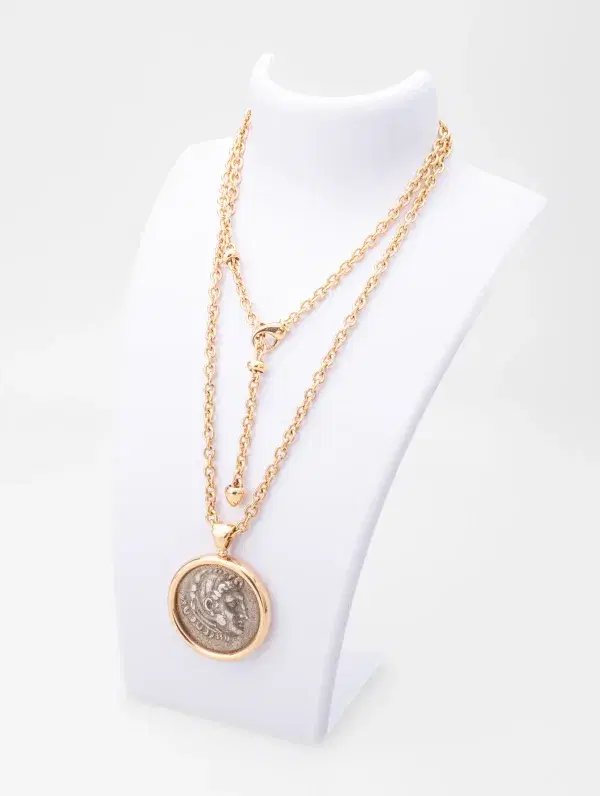 Bvlgari Monete Antique Coin Long Necklace in 18k Rose Gold and Antique Silver Coin